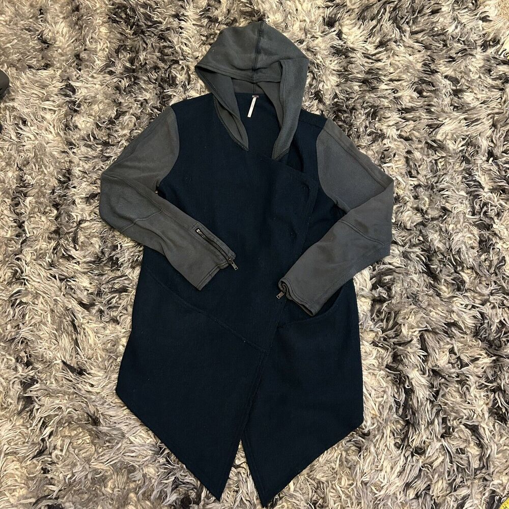 FREE PEOPLE wool blend hooded asymmetric jacket coat Size Small Womens